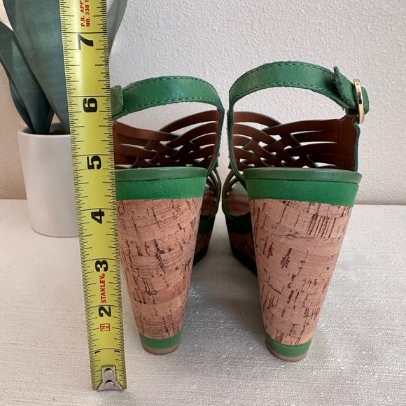 Franco Sarto Sylvie Green Multi-Stap Leather Cork Wedge Sandals Women’s 8.5M - Picture 8 of 10